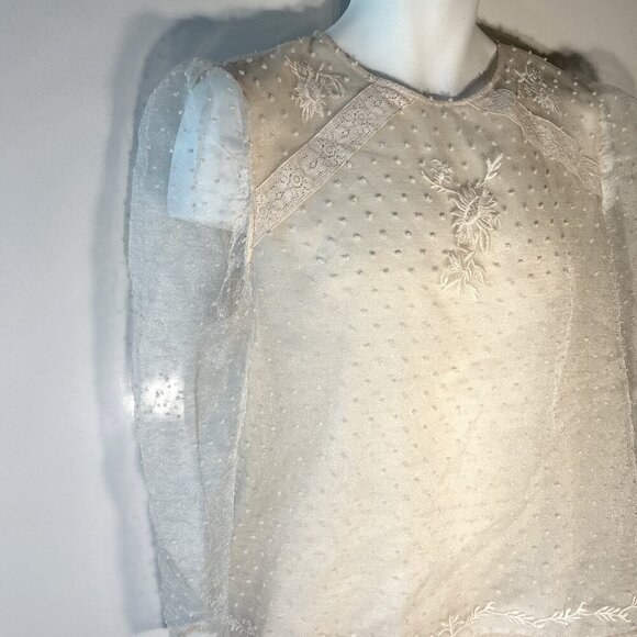 ZARA SZ XL Cream Swiss Dot Sheer Top Fairy Cottage Romantic Feminine Boho Glam - Picture 4 of 13